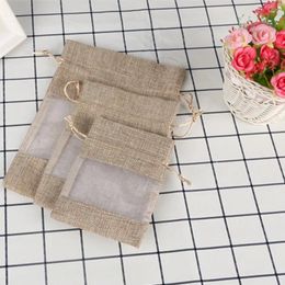 Storage Bags 50pcs Linen Bag Side Open Window Sack Net Gauze Cosmetic Stitching Sackcloth Bunch Mouth