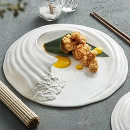 Plates Creative European Ocean Wave Shaped Dinner Plate Ceramic Tableware Western Flat High-grade Cold Dish Set Gift