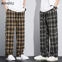 Brand Clothing High Quality Stripe Plaid Mens Trousers Baggy Straight Fashion Classic Thin Casual Pants Male Plus Size M4XL 240328