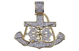 New Arrived 18K Gold Plated Anchor Necklace Pendant with 4MM Tennis Chain Rope Chain Iced Out Full Zircon Mens Jewelry2639150