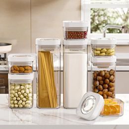 Storage Bottles Household Multifunctional Sealed Square Press Jar Kitchen Cereal Candy Transparent Visual Organizer