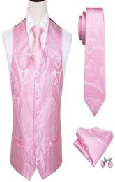 Men039s Vests Men Silk Vest Slim Suit Pink Waistcoat Paisley Tie Set Handkerchief Cufflinks Floral Necktie For Wedding Party Ba8816149