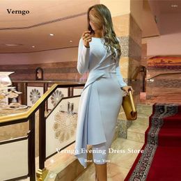 Party Dresses Verngo Vintage Light Blue Stretch Evening Long Sleeves Sheath Arabic Women Formal Prom Gowns Cocktail Dress 2024
