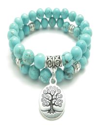 SN0643 Tree of Life Jewellery Yoga Mala Bracelet Turquoise Healing Protection Elastic Beaded Stacking Bracelet Spiritual Jewellery ps08534617