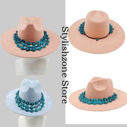 Winter Suede Fedora Hat 9.5cm Womens Hat Colorful Wide Brim Church Jazz Hat Panama Hat Boho Necklace Coconut Shell Accessories 240401