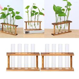 Vases 2pcs Wall Hanging Glass Planter Wood Stand Rack Tabletop Terrarium For Hydroponics Plants Decoration With 8