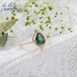 Cluster Rings LAMOON Vintage Bijou Water Drop Natural Gemstone Green Moss Agate Ring For Women 925 Sterling Silver Gold Plated Jewellery Gift