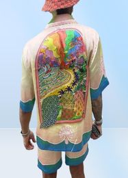 New men shirts lucid dreams scenery color temperament Satin short sleeve shirt8304271