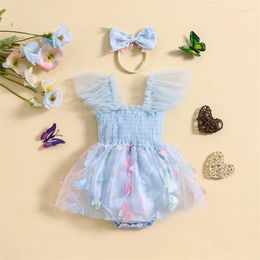 Clothing Sets Baby Girl Tulle Romper Dress Ruffle Sleeve Smocked Butterfly Mesh Tutu Princess Fluffy Birthday