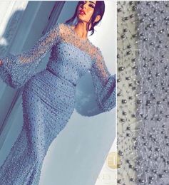 Luxury Beaded Evening Dresses 2018 Long Mermaid Sexy Flare Sleeve Evening Gown Arabic Formal Dresses7164904