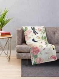 UtART - Vintage Roses Spring Flower And Early Insects Pattern - Sepia Blush Cream white Throw Blanket blankets and blankets