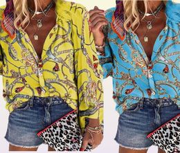 Brand Designer Designer Chain Printed Womens Shirts Fashion Plus Size Long Sleeve Blouses Casual Single Breasted Womens Tops2829827