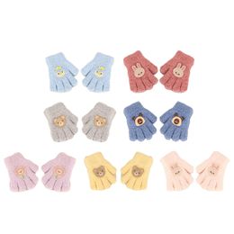 Warm & Reusable Knit Gloves Bear Pattern Thick Gloves Stretchy Full Finger Gloves for Kids Perfect Winter Wear for Child