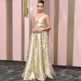 Party Dresses O-neck Golden A-line Printed Ruffles Evening For Woman Custom Made Prom Dress Elegant Celebrity Event