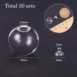 30 pcs 16mm Mini Empty Clear Glass Globe Bottles with Platinum Brass Bails Cap for Earring Pendant DIY Jewelry Making