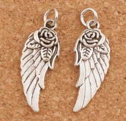 Angel Wing w Rose Spacer Charm Beads 100pcslot 303x107mm Antique Silver Pendants Handmade Jewellery DIY T16255373401