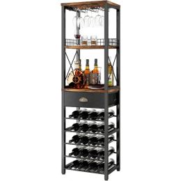 LISM Wine Rack Freestanding Floor, Bar Cabinet for Liquor and Glasses, 4-Tier bar Cabinet with Tabletop, Glass Holder Storage