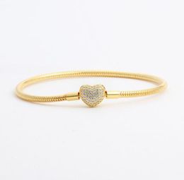 18K Yellow Gold plated CZ Diamond Heart Bracelets Original Box Set for 925 Silver Chain Bracelet for Women Wedding Jewelry8635815