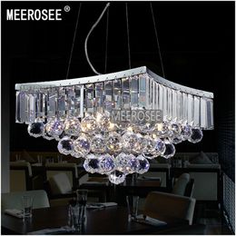 Square Shape Crystal Chandelier Light Fixture Clear Chrome Pendant Lamp for Dining Room Suspension Luminaire Home Lighting for Living Room Foyer MD8795