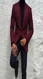 New Fashion Burgundy Groom Tuxedos Two Button Slim Fit Groomsmen Men Business Formal Suit Party Prom SuitJacketPantsTie 8024176944