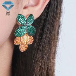 Dangle Earrings Micropaved Flower Copper-plated Two-tone Electroplated XIAN Gems