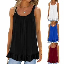 Camisoles & Tanks Womens Solid Shirt Summer Tank Tops Loose Fit Spaghetti Strap Flowy Sleeveless Pleated Mesh