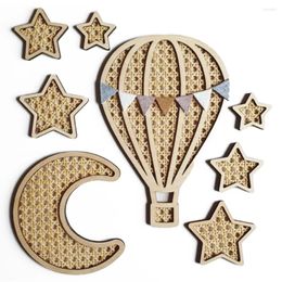 Decorative Figurines Nordic Rattan Woven Wall Ornaments Wooden Rainbow Air Balloon Moon Star Stickers For Baby Room Home Decor