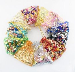 Colorful Gold Rose Transparent Packs Drawstring Pouch Sachet Organza Gift Bag For Jewelry Wedding Party Beads Packing GB3977516754