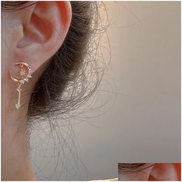 Dangle Chandelier 2024 New Star Moon Asymmetric Pearl 14K Yellow Gold Earrings For Women Personality Fashion Jewellery Birthday Gifts Dr Dh6Da