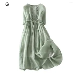 Party Dresses Autumn Dress Women Bohemian Style Cartoon Flower Printed Midi With Lace-up Belt For Dating