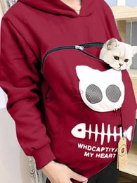 Women's Hoodies Sweatshirts S-3XL Cat Lovers Hooded Sweatshirt Kangaroo Dog Pet Paw Dropshipping Pullovers Cuddle Pouch Fish Pocket Hoodie 240413