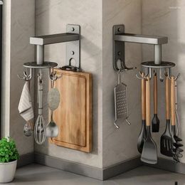 Kitchen Storage Wall Mounted Rotary Hook Rack Hanging Rod