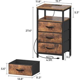 Nightstand with Charging Station, End Table Side Table with USB Ports and Outlets, Night Stand for Bedroom