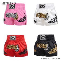 Muay Thai Shorts 2024 New Boxing Shorts Women Men Child Boy Girl Gold Embroidery Cage Fight Grappling Kickboxing Training Pants