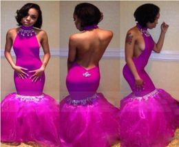 Halter Prom Dresses bellanaija Crystals Backless Mermaid Evening Dresses Long aso ebi styles Vestidos De Fiesta asoebi Celebrity P2170987