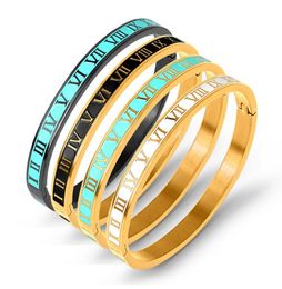 men bangle titanium steel jewelry roman numeral enamel bracelet fashion stainless black white blue bracelets Accessories whole5250864