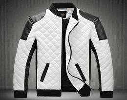 Designer jacket men039s stand collar PU leather jacket coat black and white Colour matching large size motorcycle leather9018396