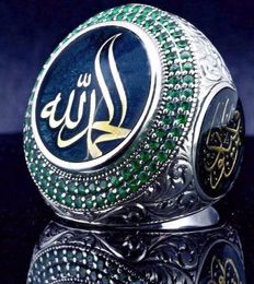 Vintage Islam Prophet Muhammad Blue Crystal Ring Punk S Star Turkish Ottoman CZ Statement Rings for Men Boho Muslim Jewelry2109228