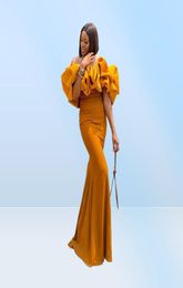 2021 Vintage Arabic Mustard Yellow Mermaid Bridesmaids Dresses Ruffles Off Shoulder Neck Wedding Guest Gowns Black Girl Maid Of th2108962