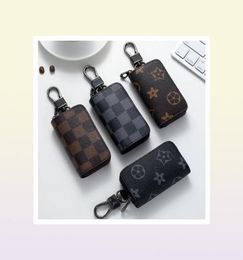 PU Leather Bag Keychains Car Keys Holder Key Rings Black Plaid Brown Flower Pouches Pendant Keyrings Charms for Men Women Gifts 4 1585785