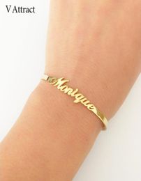 V Attract Personalized Hand Link BFF Jewelry Kpop Custom Name Bracelets Bangles Women Men Bijoux Femme Gold Erkek Bileklik 2018 Y15050612