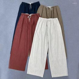 Women's Pants Johnature Casual Women 2024 Spring Summer Elastic Waist Cotton Linen Loose Pockets Vintage Ankle-length Stright