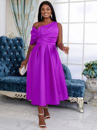 Aomei Purple A Line Party Dress For Women Elegant Luxury One Shoulder Ruffles Pleated Robes African Female Birthday Plus Size 240408