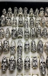 Men039s Fashion 50pcs Lots Top Mix Style Big Size Skull Carved Biker Silver Plated Rings Jewellery Skeleton Ring2857283