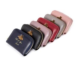 Genuine leather bee womenmen card holders lady fashion cow leather zero designer wallets female casual clutchs blackpurplegrey7436585