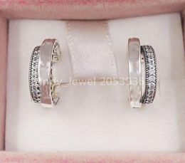 Authentic 925 Sterling Silver Studs Pave Double Hoop Earrings Fits European P Style Studs Jewelry 299056C014279395