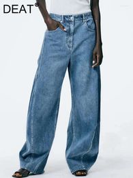 Women's Jeans Fashion Cotton High Waist Zipper Patchwork Pockets Full Length Wide Leg Pants Autumn 2024 Tide 7AB1920