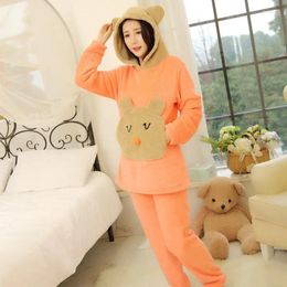 Home Clothing Autumn And Winter Women's Hooded Thick Coral Fleece Robe Bathrobes Lovely Nightgown Cartoon Bear Warm Sleepwear Lounge