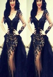 Black Sheer Long Sleeve Evening Dress Custom Made Scoop Mermaid Floor Length Formal Dress Mermaid Lace Prom Party Gowns9258849