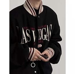 Women039s Jackets Las Vegas Embroidery American Vintage Loose Jacket Men Women Coat Single Breasted Long Sleeve Baseball Unifor1965312